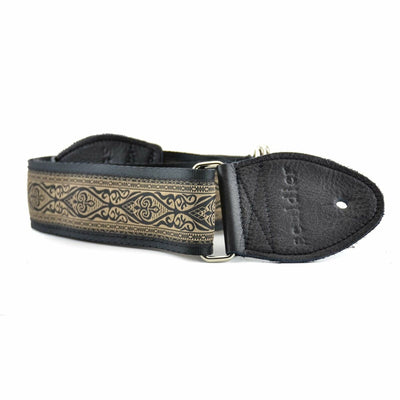 Souldier GS0870BK04BK - Handmade Seatbelt Guitar Strap for Bass, Electric or Acoustic Guitar, 2 Inches Wide and Adjustable Length from 30" to 63"  Made in the USA, Ellingon, Black and Tan