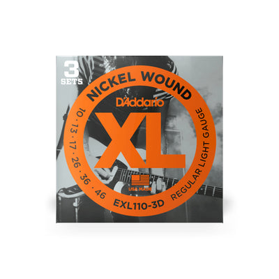 D'Addario Nickel Wound Electric Guitar Strings, Regular Light, 10-46, 3 Sets (EXL110-3D)