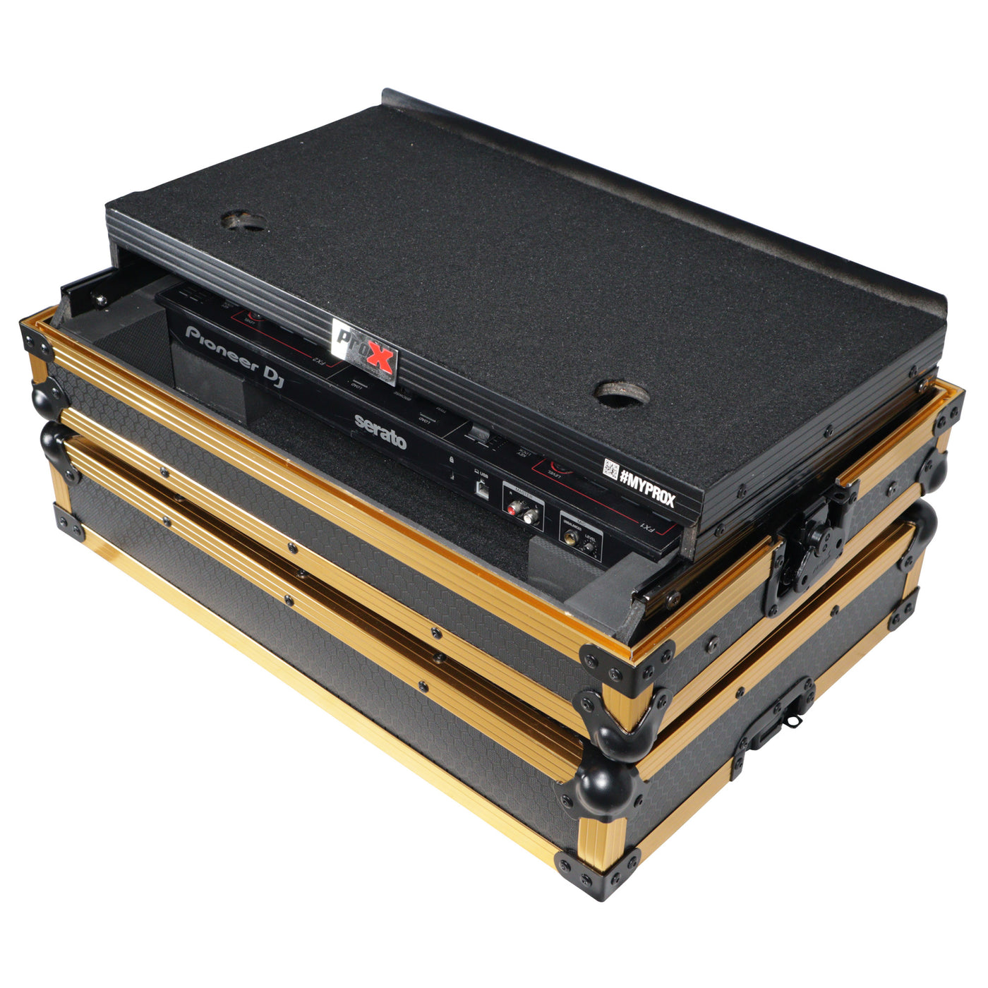 ProX X-DDJSB3LTGLDLED ATA Flight Case, For Pioneer DDJ-SB3 DDJ-FLX4 DDJ-400 DJ Controller, With Laptop Shelf and LED, Pro Audio Gear Storage, Gold Black
