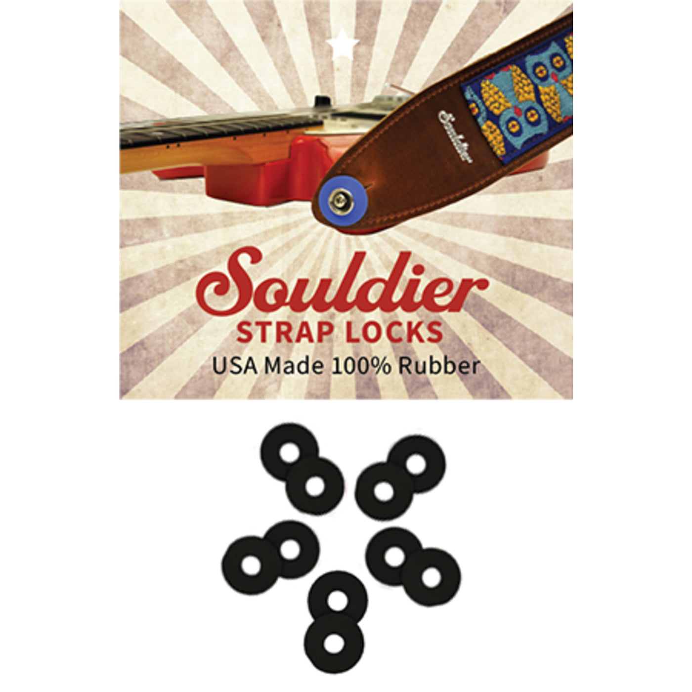 Souldier Hippie Strap Locks, Pack of 2 Washers – Black