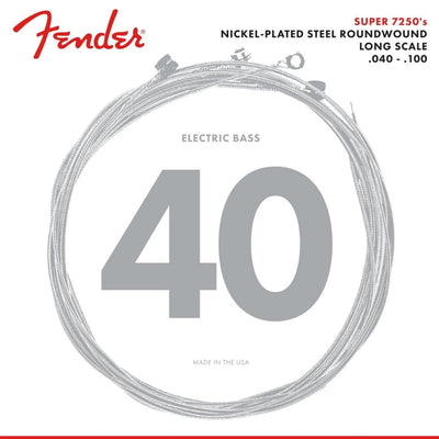 Fender Super 7250s Nickel Plated Steel Roundwound Long Scale Bass Strings, 7250L .040-.100 Gauges (0737250403)