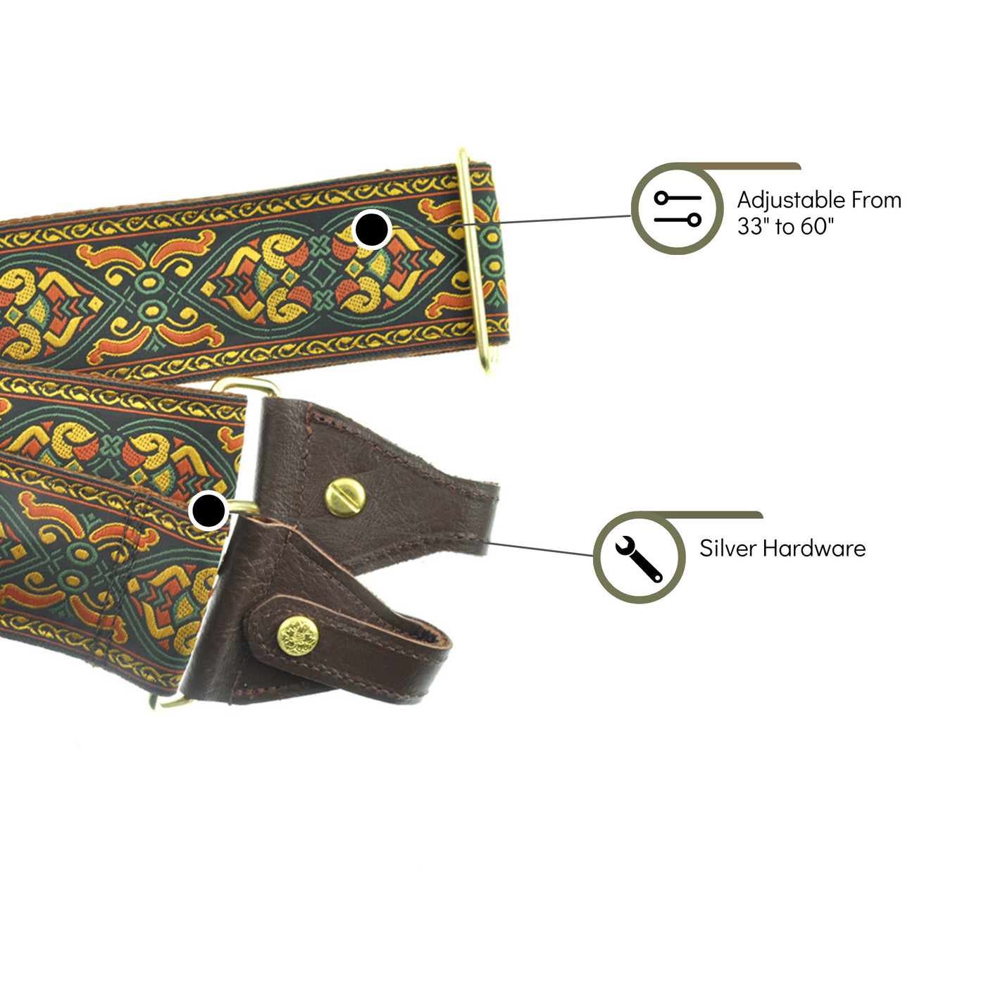 Souldier BJC0251NM05WB - Handmade Souldier Fabric Banjo Strap, 2 Inches Wide and Adjustable from 33" to 60" Made in the USA, Braveheart