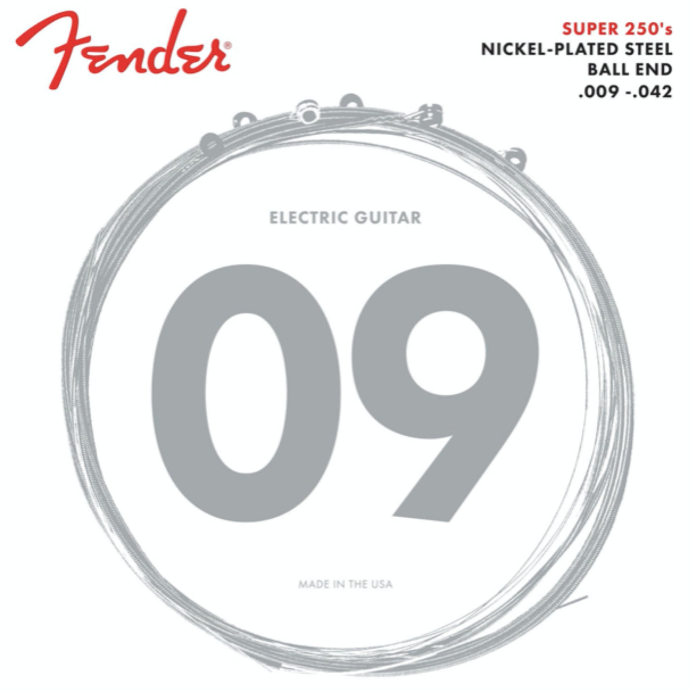 Fender Super 250's Nickel-Plated Steel Ball End Electric Guitar Strings, Gauges .009-.042 (0730250403)