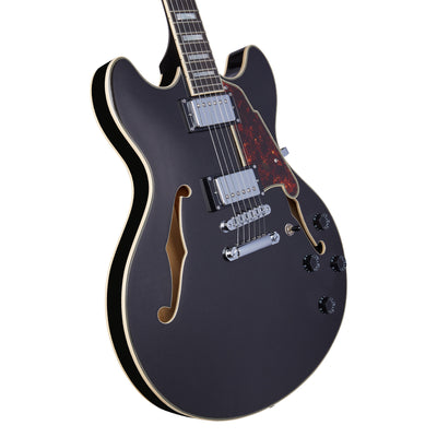 D’Angelico Premier DC Electric Guitar with Stopbar Tailpiece, Black Flake (DAPDCBLFCS)