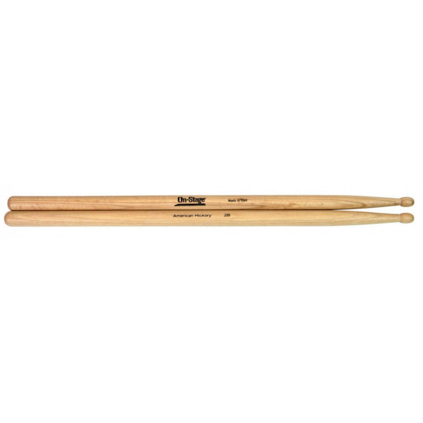 On-Stage Stands AMH2BW American Made Hickory Drumsticks, Size 2B, Wood Tip (1-Pair)
