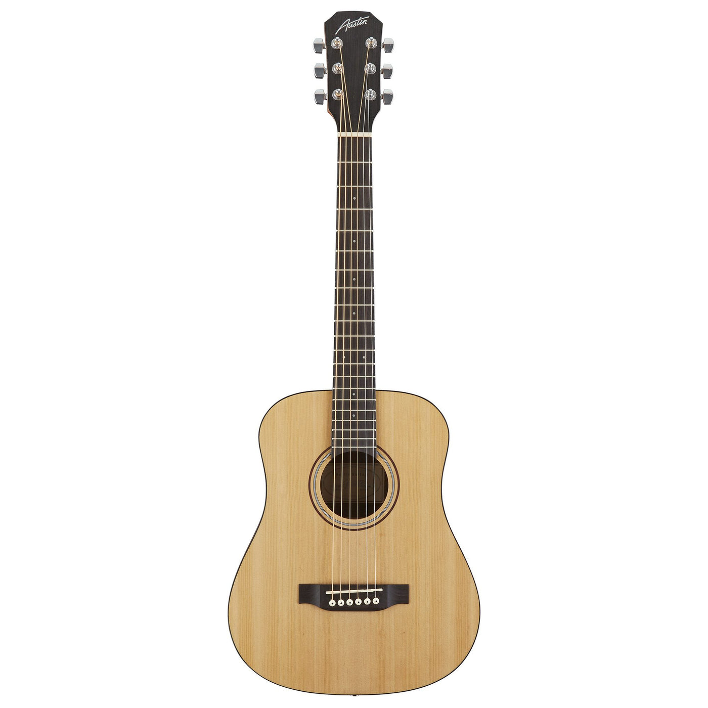 Austin Travel Size Dreadnought Acoustic Guitar, Satin Natural with Gig Bag