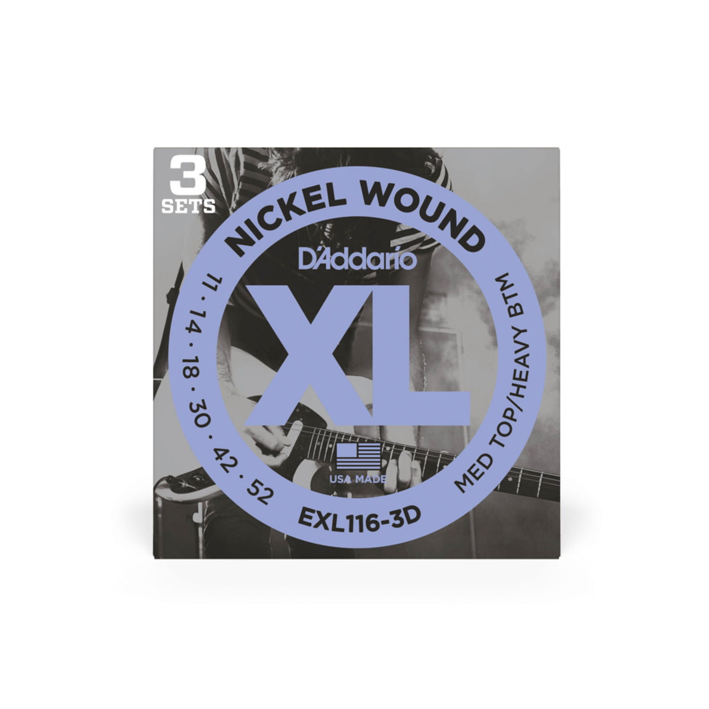 D'Addario Nickel Wound Electric Guitar Strings, Medium Top/Heavy Bottom, 11-52, 3 Sets (EXL116-3D)