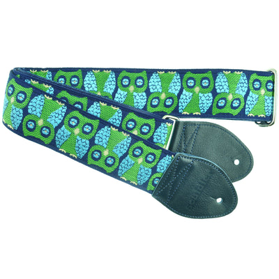 Souldier GS0012NV02NV - Handmade Seatbelt Guitar Strap for Bass, Electric or Acoustic Guitar, 2 Inches Wide and Adjustable Length from 30" to 63"  Made in the USA, Owls, Navy
