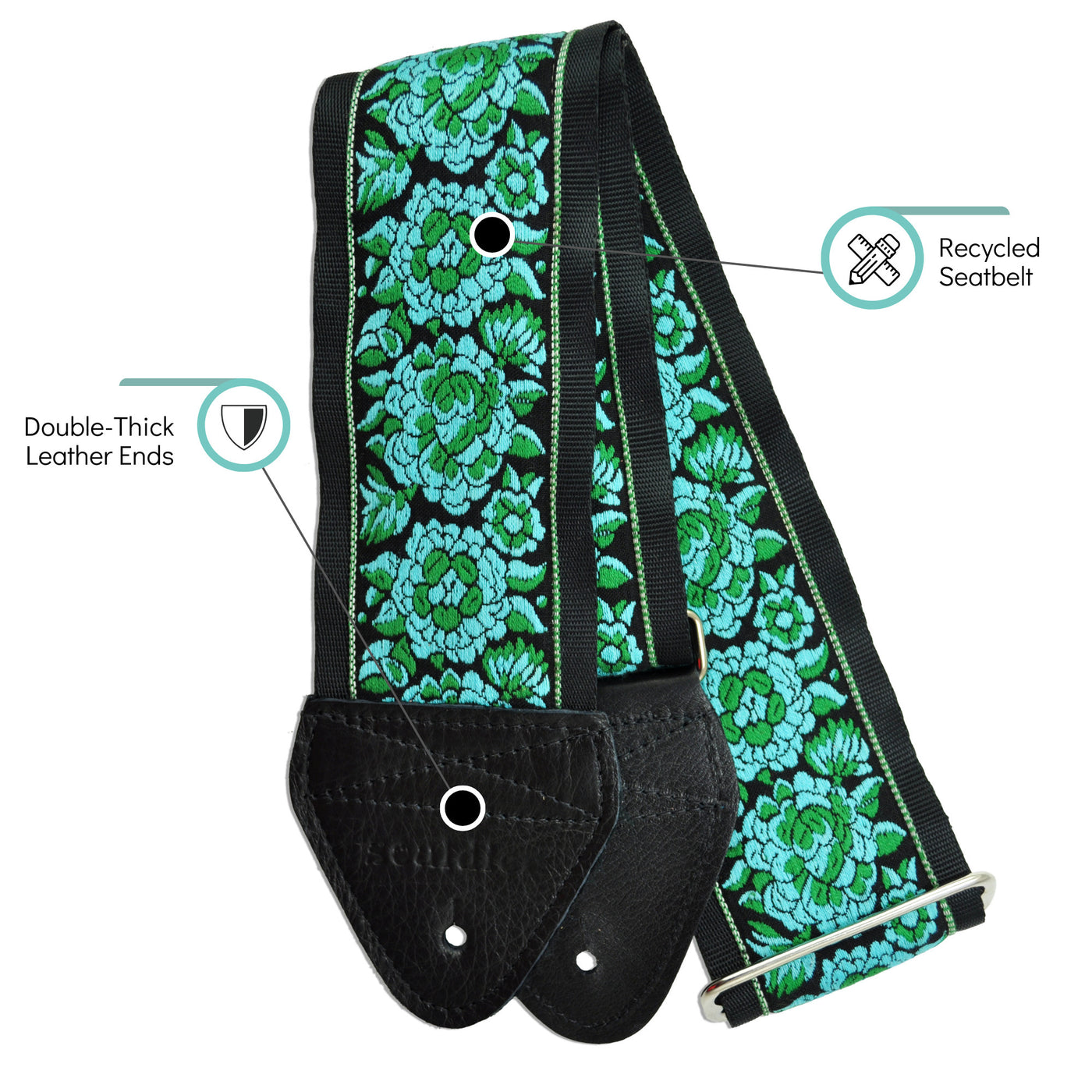 Souldier GT0497BK02BK - Handmade Souldier Fabric Bass Strap, 3 Inches Wide and Adjustable from 33" to 60" Made in the USA, Teal