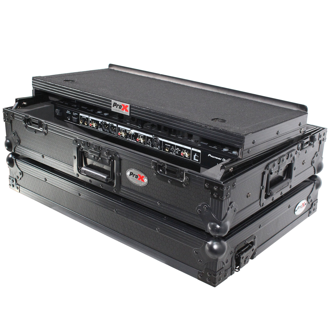 ProX XS-DDJ800WLTBL Flight Case, For Pioneer DDJ-800 Digital Controller, With 1U Rackspace, Sliding Laptop Shelf and Wheels, Pro Audio Equipment Storage, Black on Black