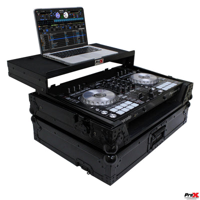 ProX XS-DDJSR2LTBLLED ATA Flight Case, For For Pioneer DDJ-SR2 DJ Controller, With Laptop Shelf and LED, Pro Audio Equipment Storage, Black