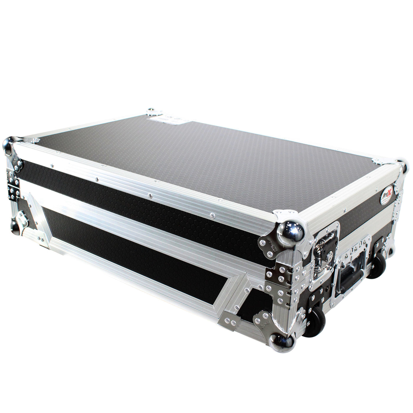 ProX XS-DDJ800WLT Flight Case, For Pioneer DDJ-800 Digital Controller, With 1U Rackspace, Sliding Laptop Shelf and Wheels, Pro Audio Equipment Storage, Silver on Black