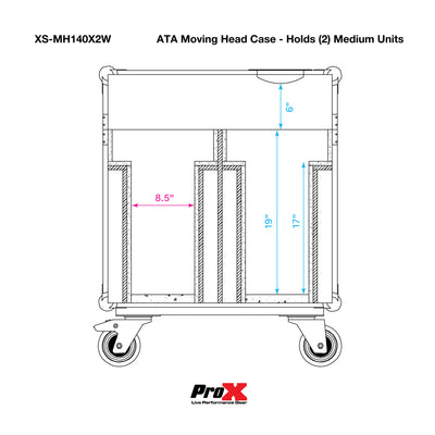 ProX XS-MH140X2W ATA-300 Style Moving Head Lighting Case, Fits 2 Units, Pro Audio Equipment Storage