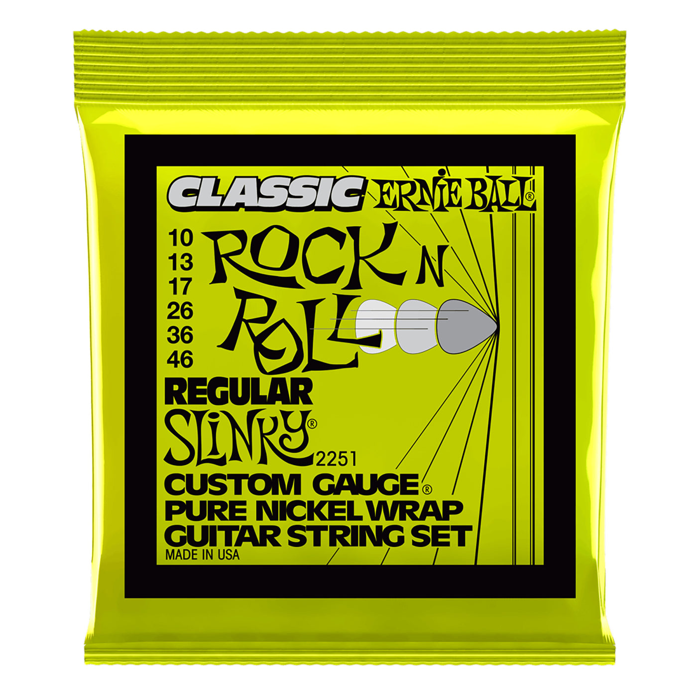 Ernie Ball Regular Slinky Classic Rock n Roll Pure Nickel Wrap Electric Guitar Strings, 10-46 Gauge- 6 Strings