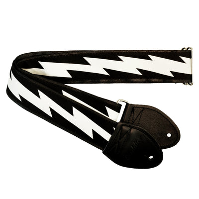 Souldier GS0856BK04BK - Handmade Seatbelt Guitar Strap for Bass, Electric or Acoustic Guitar, 2 Inches Wide and Adjustable Length from 30" to 63"  Made in the USA, Lightning Bolt, Silver on Black