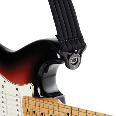 D'Addario Auto Lock Locking Guitar Strap, Black Padded Stripes (50BAL01)