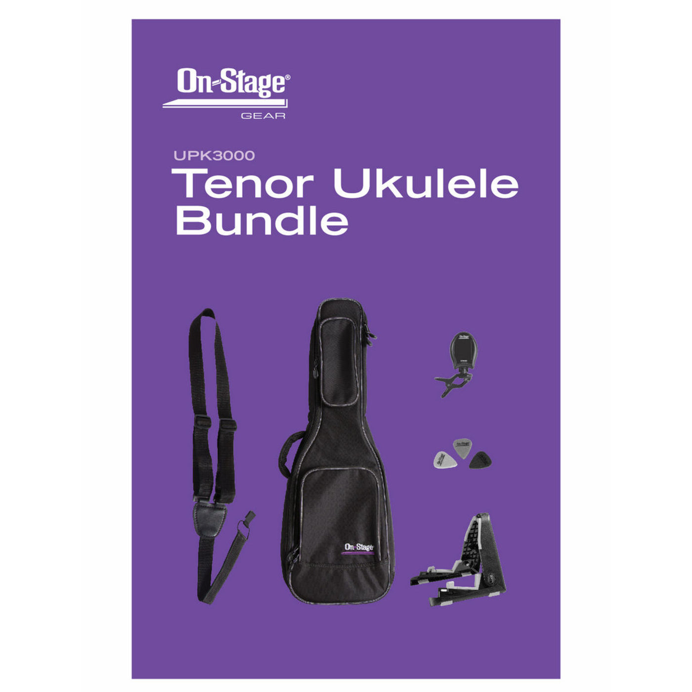 On-Stage Tenor Ukulele Bundle with Gig Bag, Stand, Tuner, and Accessories  (UPK3000)