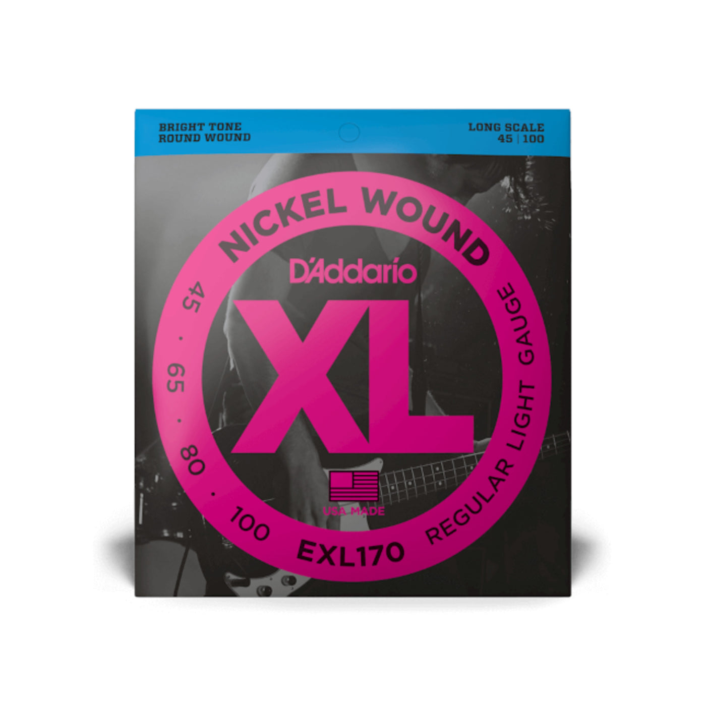 D'Addario Nickel Wound Bass Guitar Strings, Light, 45-100, Long Scale (EXL170)
