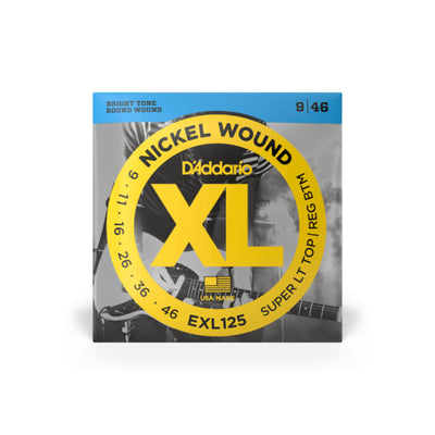 D'Addario Nickel Wound Electric Guitar Strings, Super Light Top/ Regular Bottom, 09-46 (EXL125)