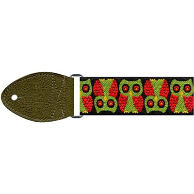 Souldier GS0151OD02OL - Handmade Seatbelt Guitar Strap for Bass, Electric or Acoustic Guitar, 2 Inches Wide and Adjustable Length from 30" to 63"  Made in the USA, Owls, Olive