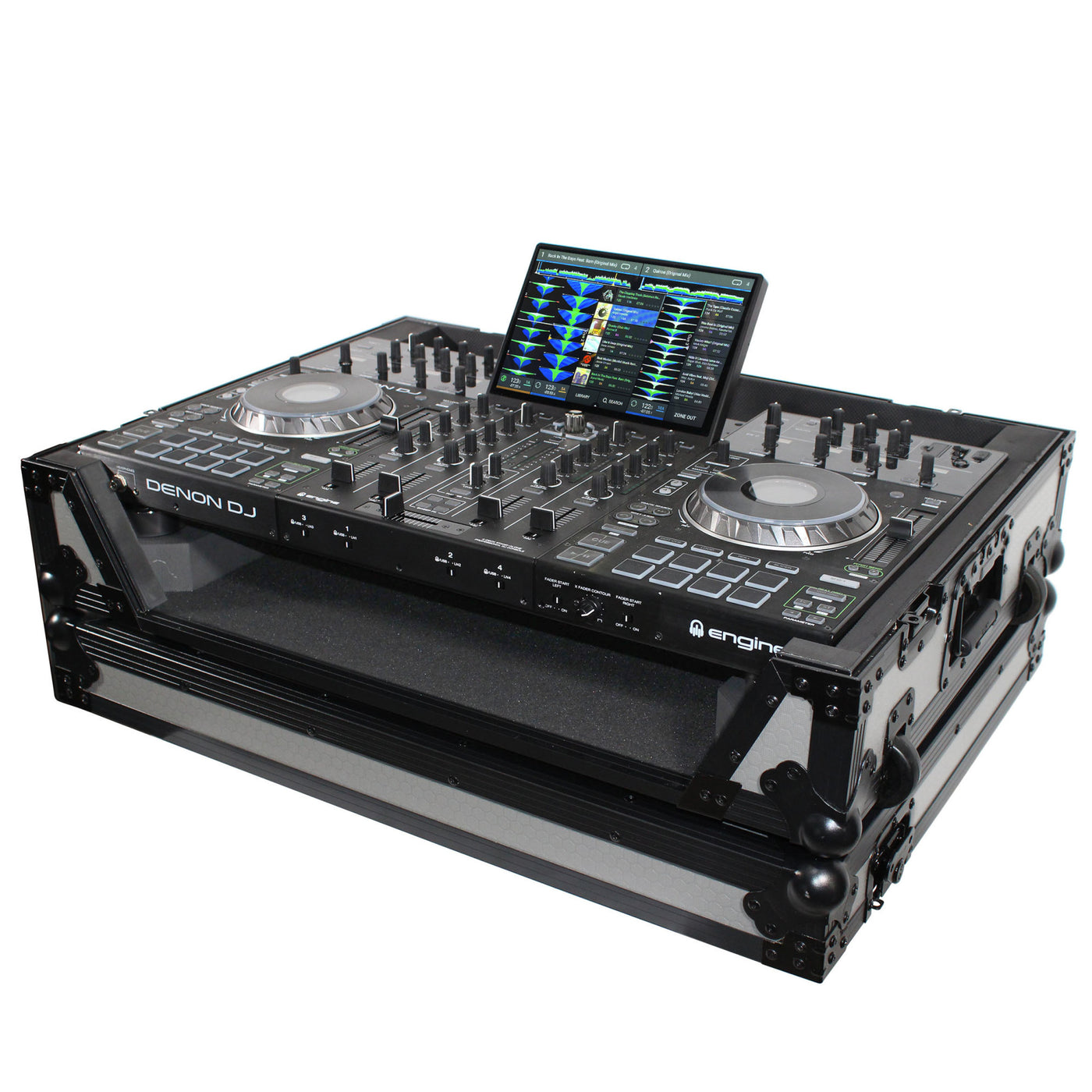 ProX XS-PRIME4WGB ATA-300 Style Flight Case, For Denon PRIME 4 DJ Controller, With 1U Rack Space and Wheels, Pro Audio Equipment Storage, Black Gray