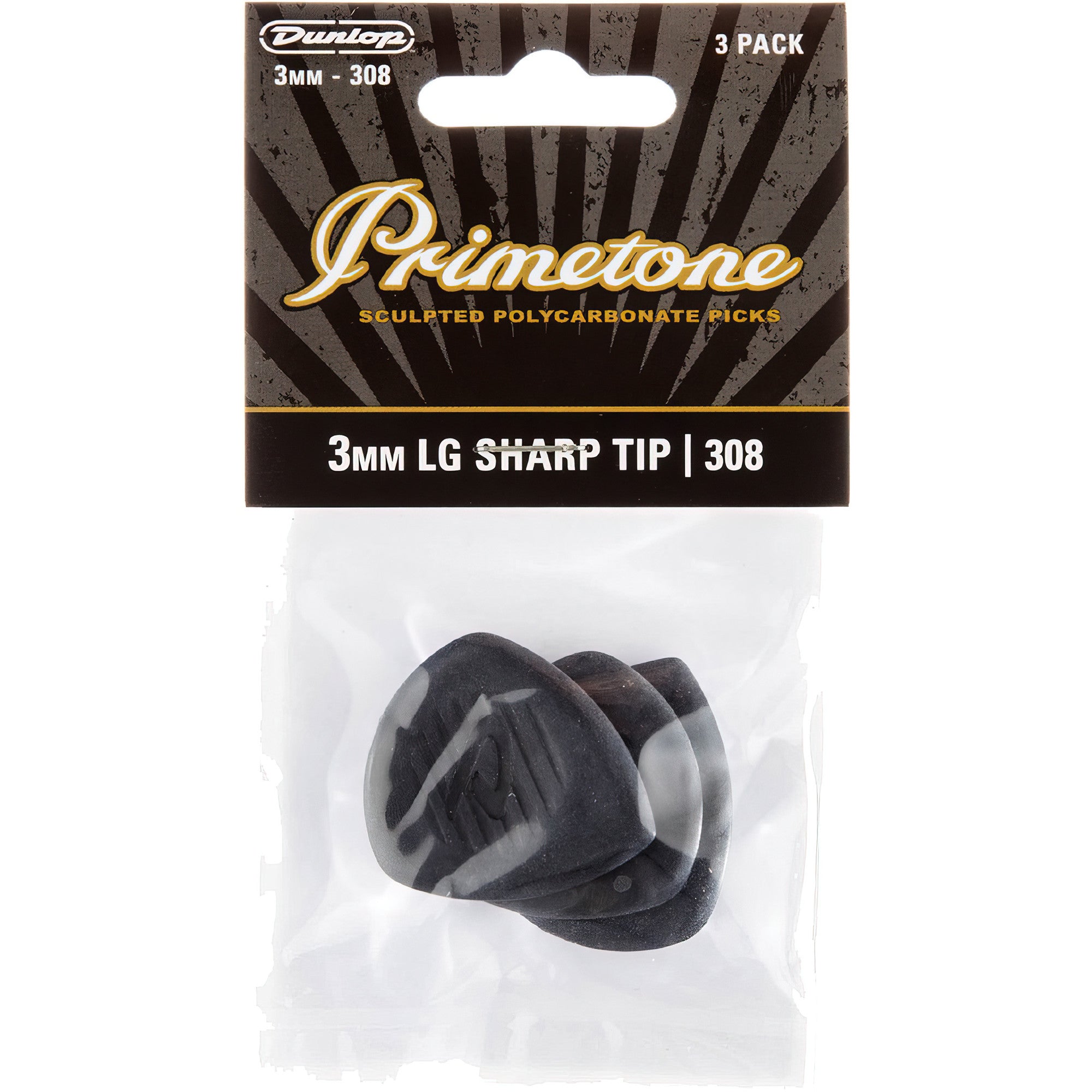 Dunlop Primetone Sharp Tip Guitar Picks, Black, 3mm Large, 3-Pack – Interstate M