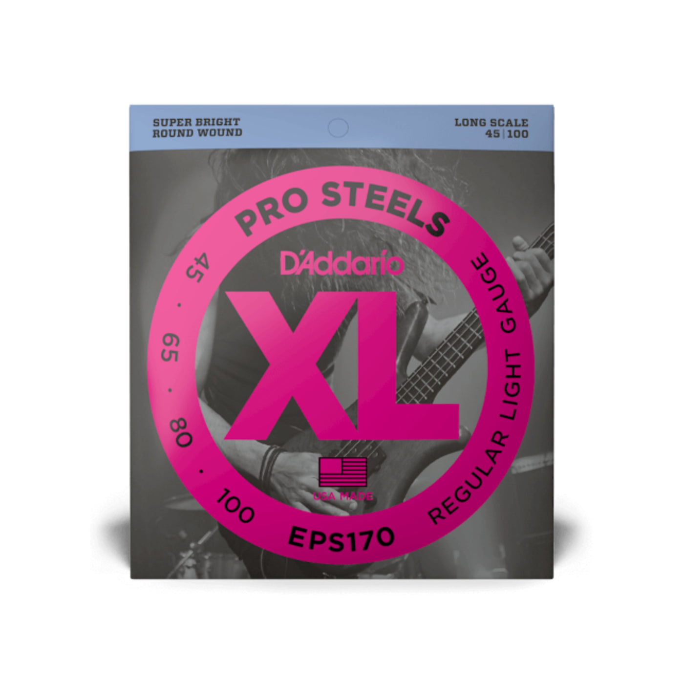 D'Addario ProSteels Bass Guitar Strings, Light, 45-100, Long Scale (EPS170)