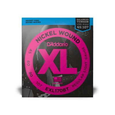 D'Addario Nickel Wound Bass Guitar Strings, Balanced Tension Regular Light, 45-107, Long Scale (EXL170BT)