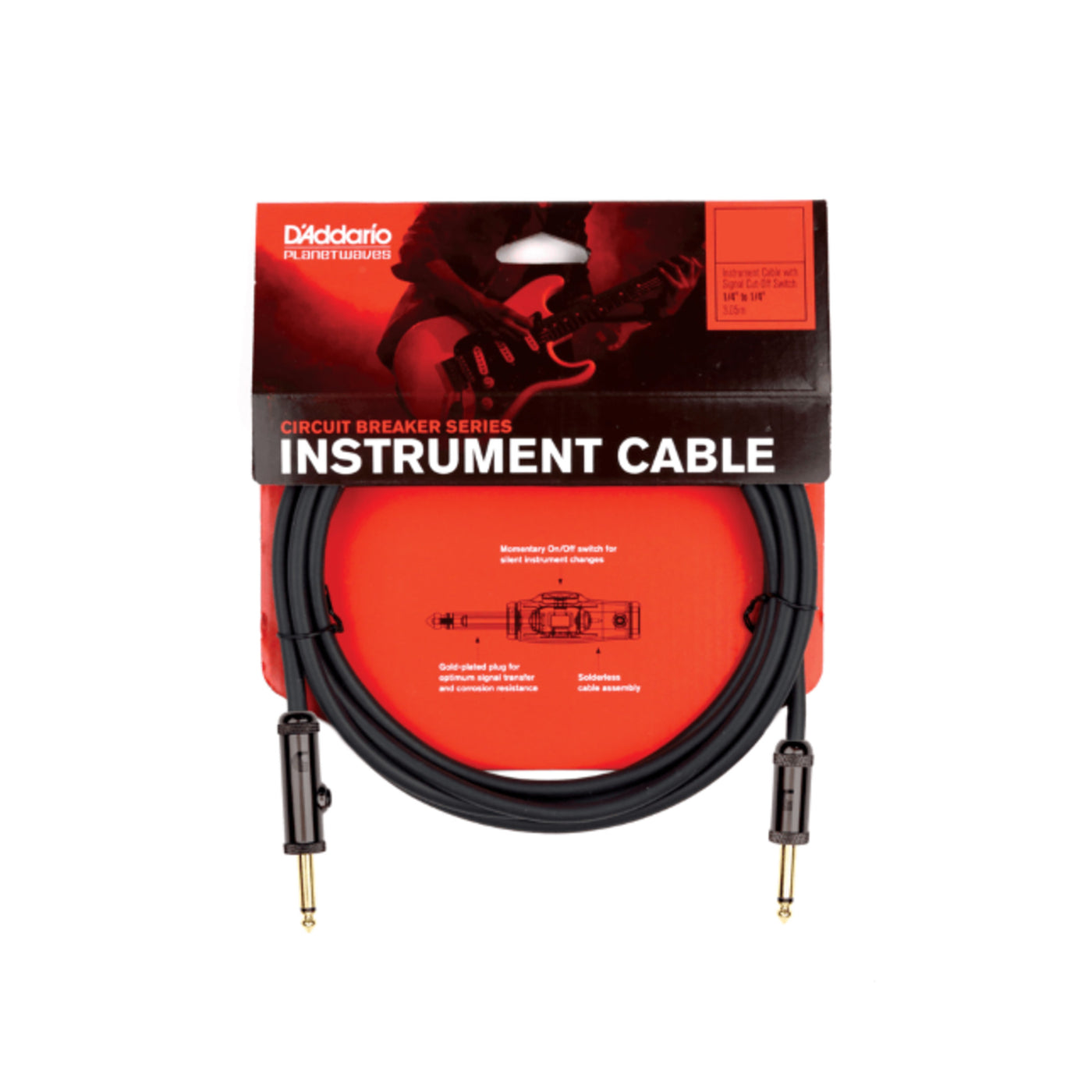 D'Addario Circuit Breaker Momentary Mute Instrument Cable, 10 Feet (PW-AG-10)