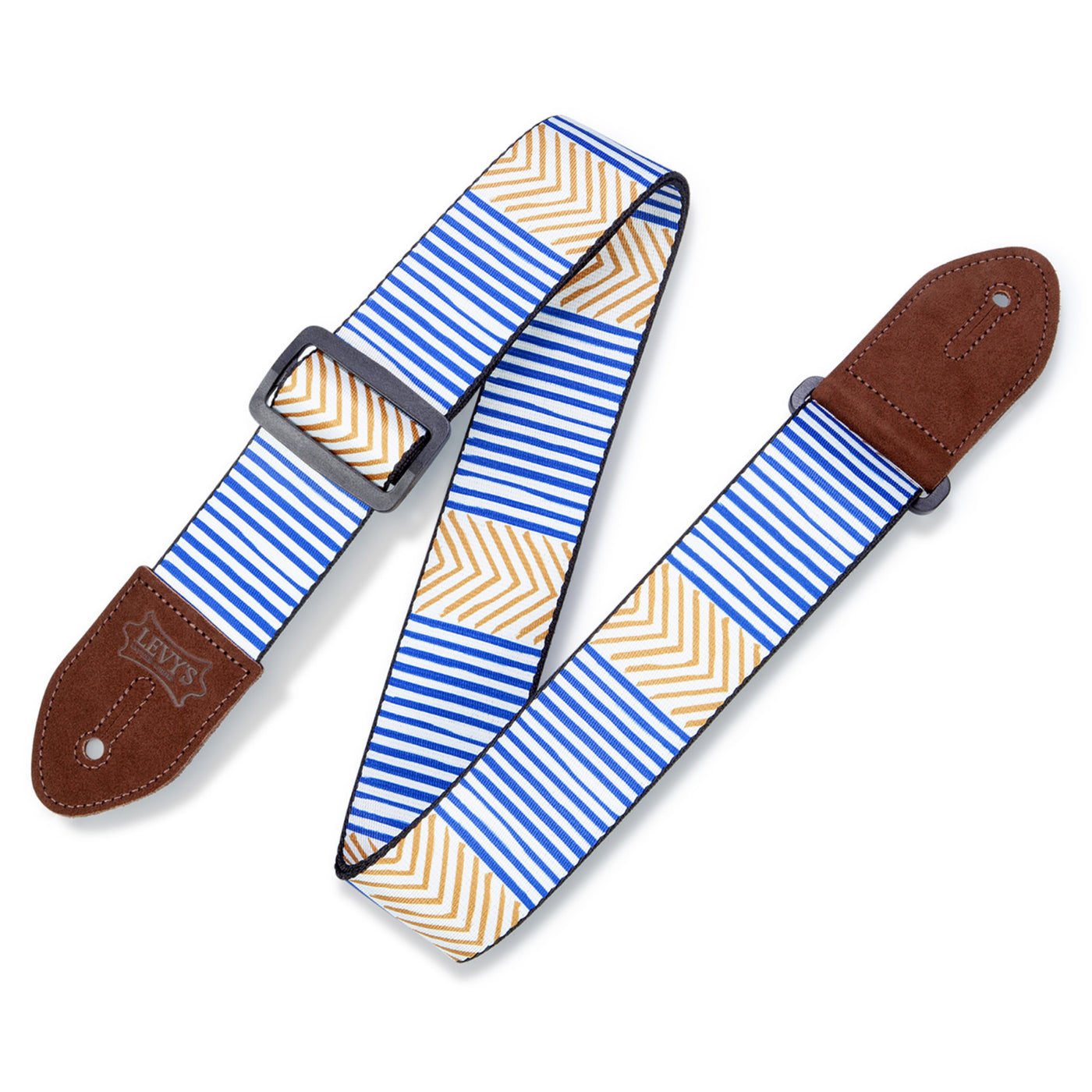 Levy's 2" Print Strap in Tribal Chevron - White, Blue and Gold