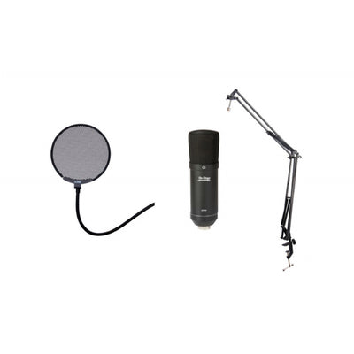 On-Stage Podcast Bundle- AS700 USB Microphone, ASVSM5-B Metal Pop Blocker Shield, and MBS5000NC Broadcast Boom Arm (ASB700)