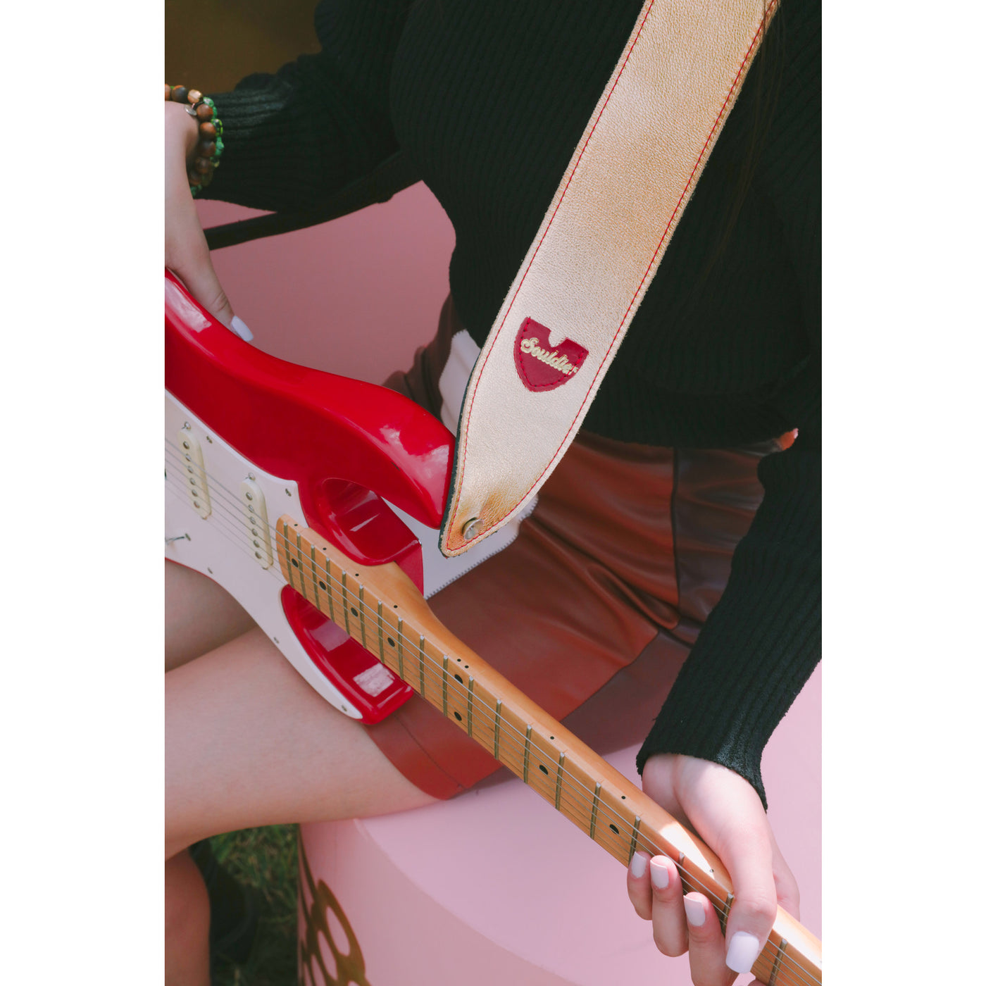 Souldier GS1067WH02WH - Handmade Seatbelt Guitar Strap for Bass, Electric or Acoustic Guitar, 2 Inches Wide and Adjustable Length from 30" to 63"  Made in the USA, Tulip, Cream