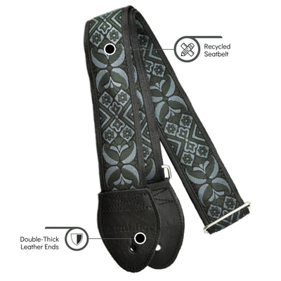 Souldier GS1201BK04BK - Handmade Seatbelt Guitar Strap for Bass, Electric or Acoustic Guitar, 2 Inches Wide and Adjustable Length from 30" to 63"  Made in the USA, Madrid, Pewter