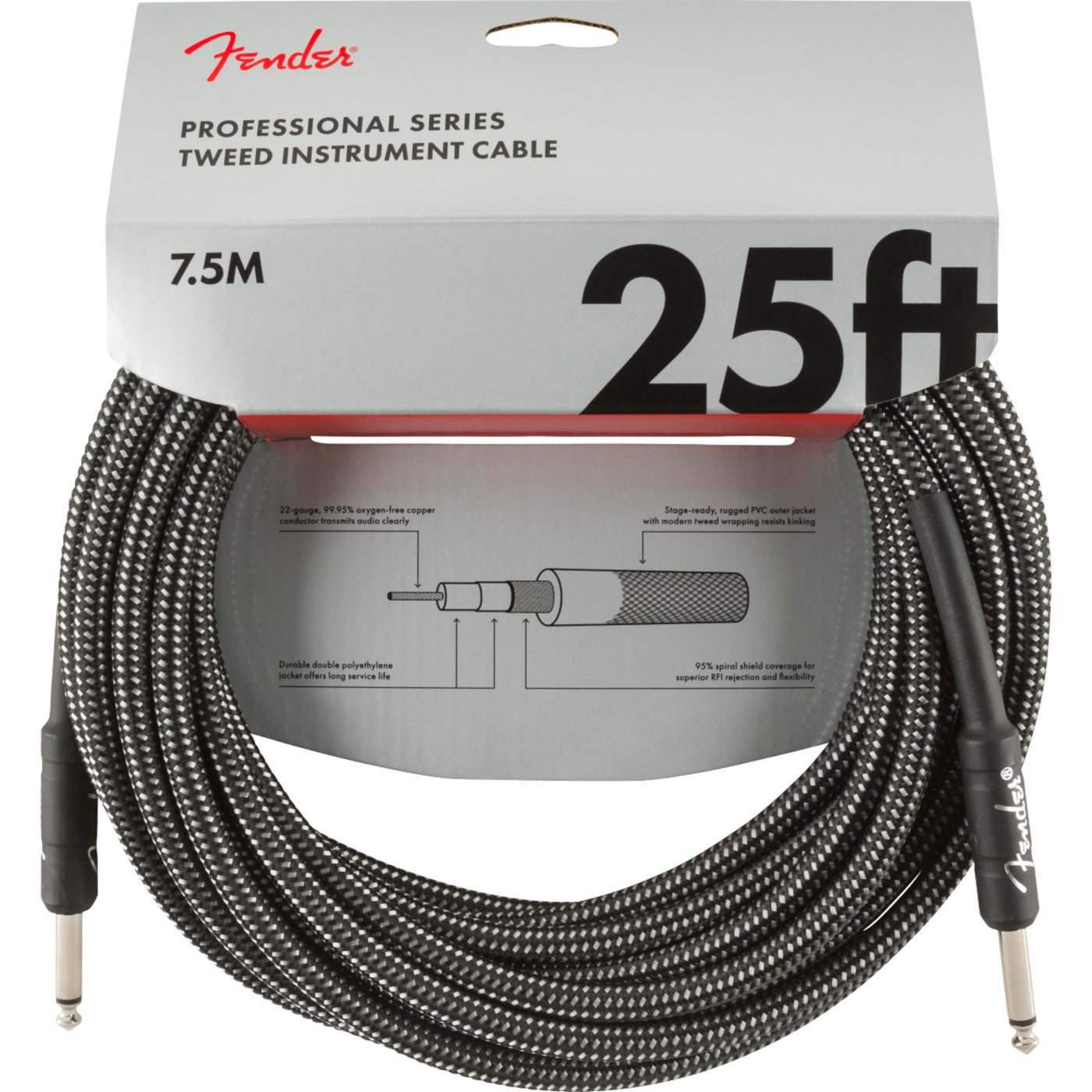 Fender Professional Series 25-Foot Straight to Straight Instrument Cable-Grey Tweed (0990820071)