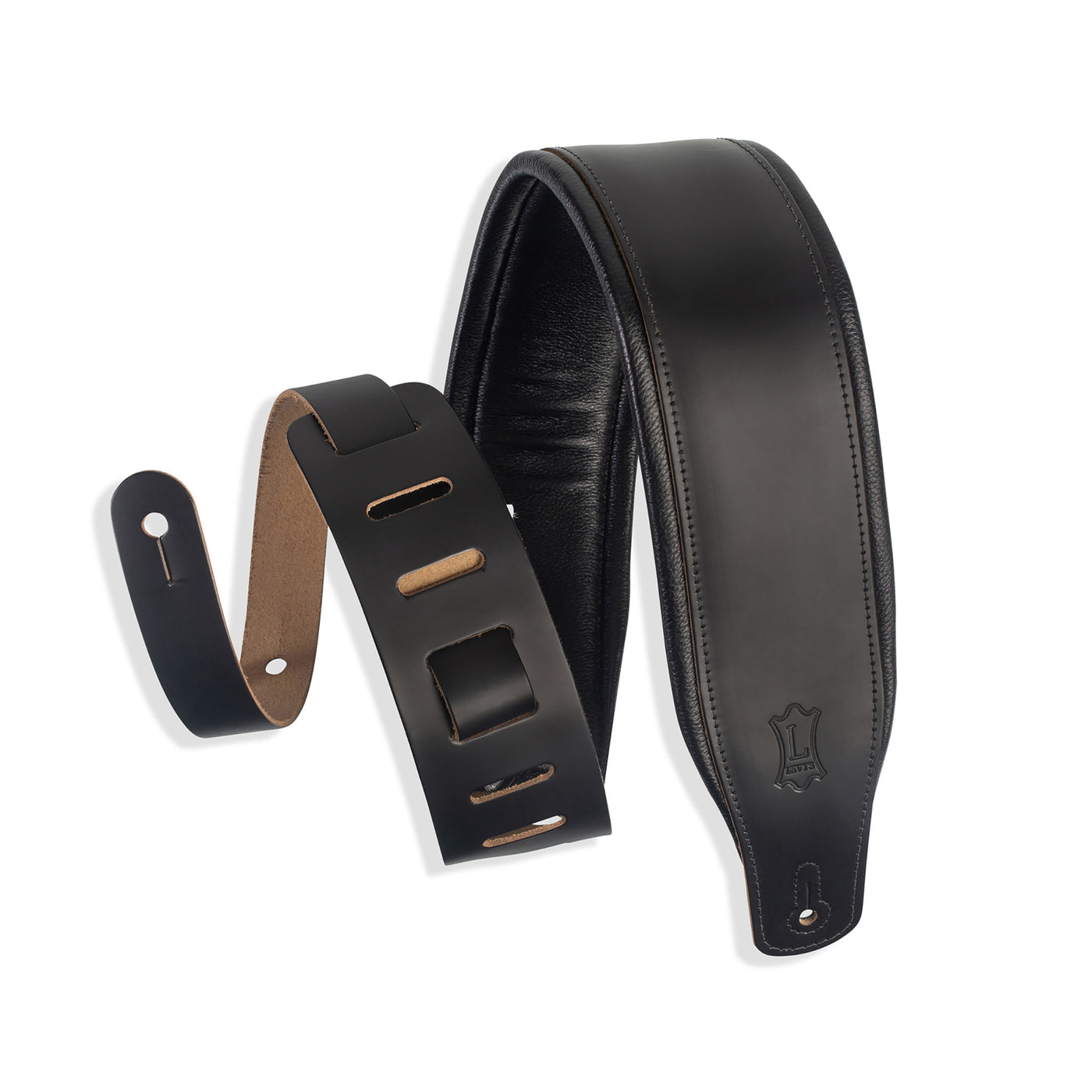 Levy's 3" Padded Leather Strap in Black with Black Backing