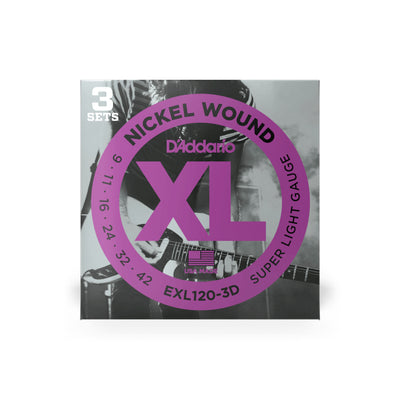 D'Addario Nickel Wound Electric Guitar Strings, Super Light, 09-42, 3 Sets (EXL120-3D)