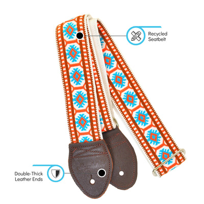 Souldier GS0180NM02WBSLE - Handmade Seatbelt Guitar Strap for Bass, Electric or Acoustic Guitar, 2 Inches Wide and Adjustable Length from 30" to 63" Made in the USA, Pillar, Blue and Orange