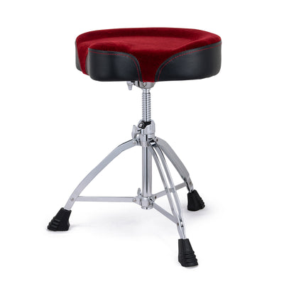 Mapex Saddle Top Drum Throne with Double-Braced Legs and Cushioned Saddle Seat with Red Cloth Top