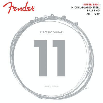 Fender Super 250s Nickel-Plated Steel Ball End Electric Guitar Strings, Gauges .011-.049 (0730250408)