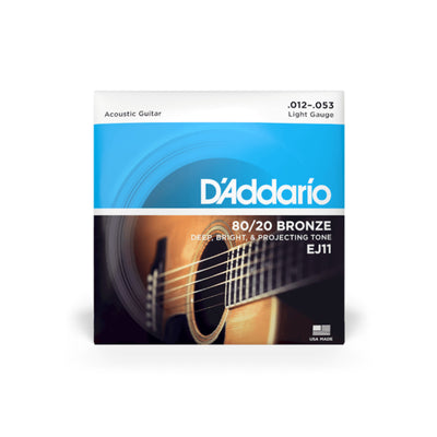 D'Addario 80/20 Bronze Acoustic Guitar Strings, Light, 12-53, 3 Sets (EJ11-3D)