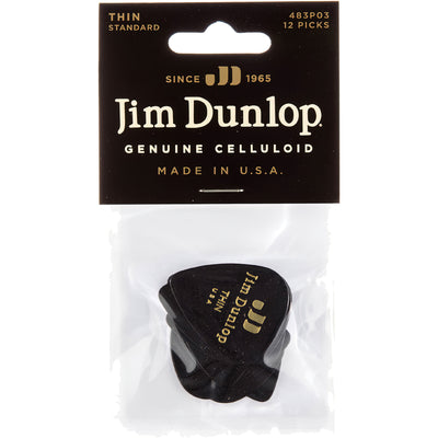 Dunlop Celluloid Standard Guitar Picks, Black, Thin, 12-Pack (483P03TH)