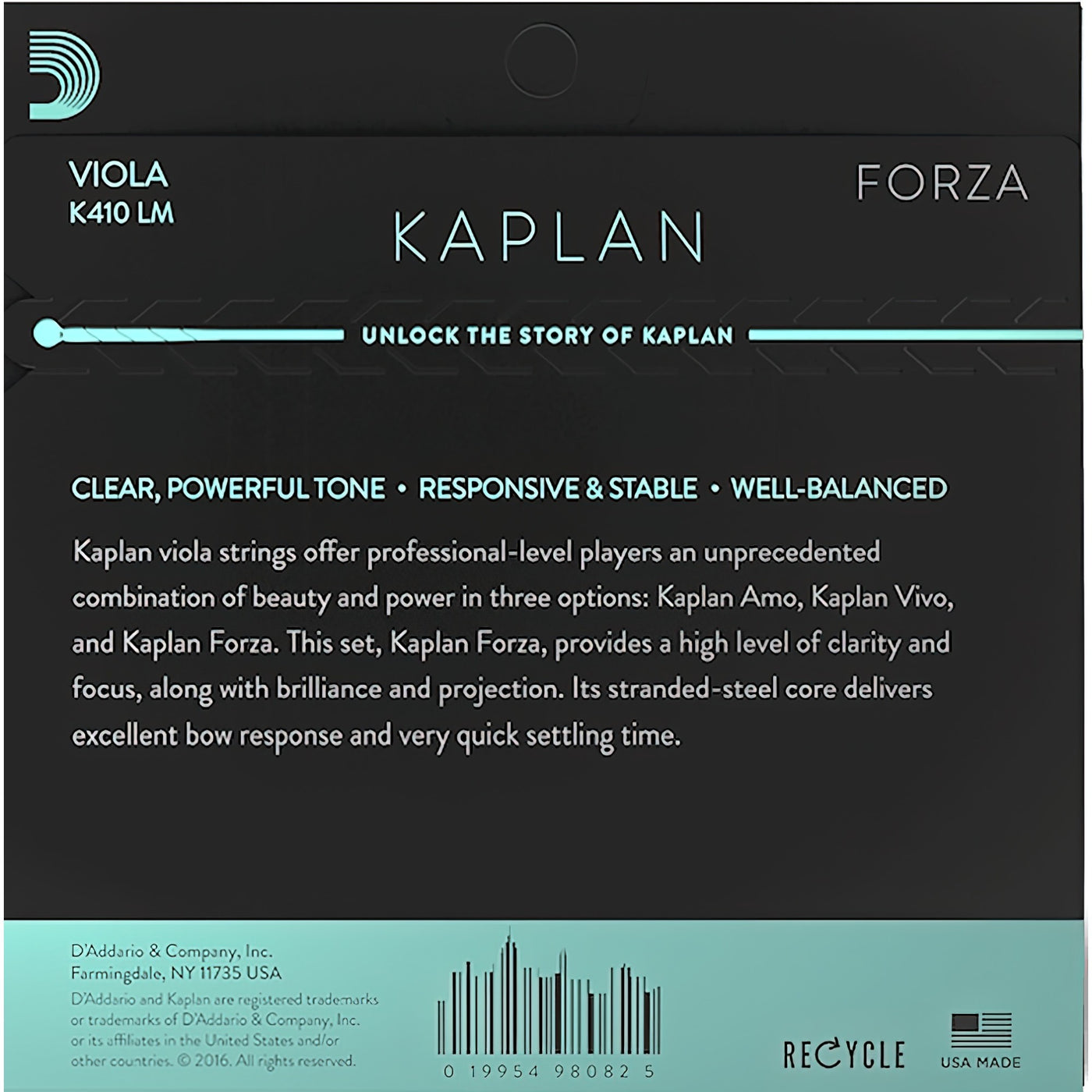 D'Addario K410 Kaplan Forza Viola String Set, Long Size (K410 LM)