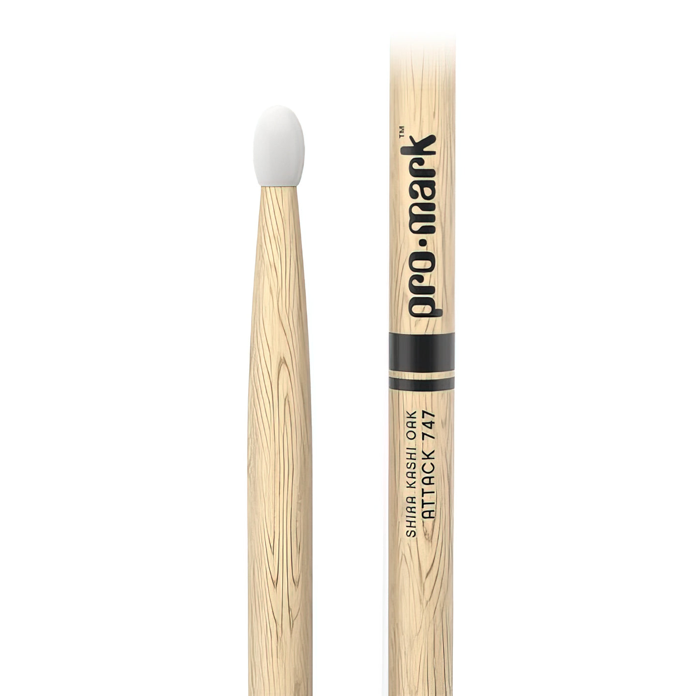 ProMark Classic Attack 747 Shira Kashi Oak Drumstick, Oval Nylon Tip (PW747N)