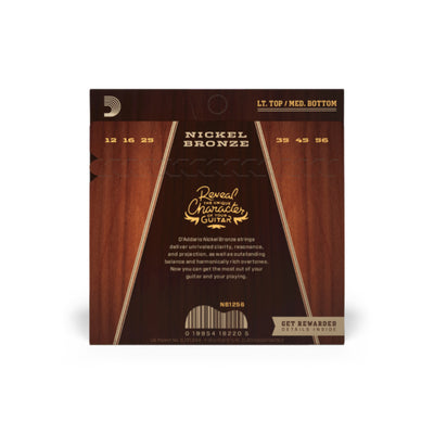 D'Addario Nickel Bronze Acoustic Guitar Strings, Light Top / Med Bottom, 12-56 (NB1256)