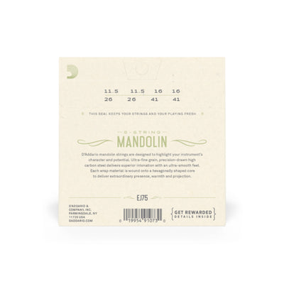 D'Addario Mandolin Strings, Phosphor Bronze, Medium/Heavy, 11.5-41 (EJ75)