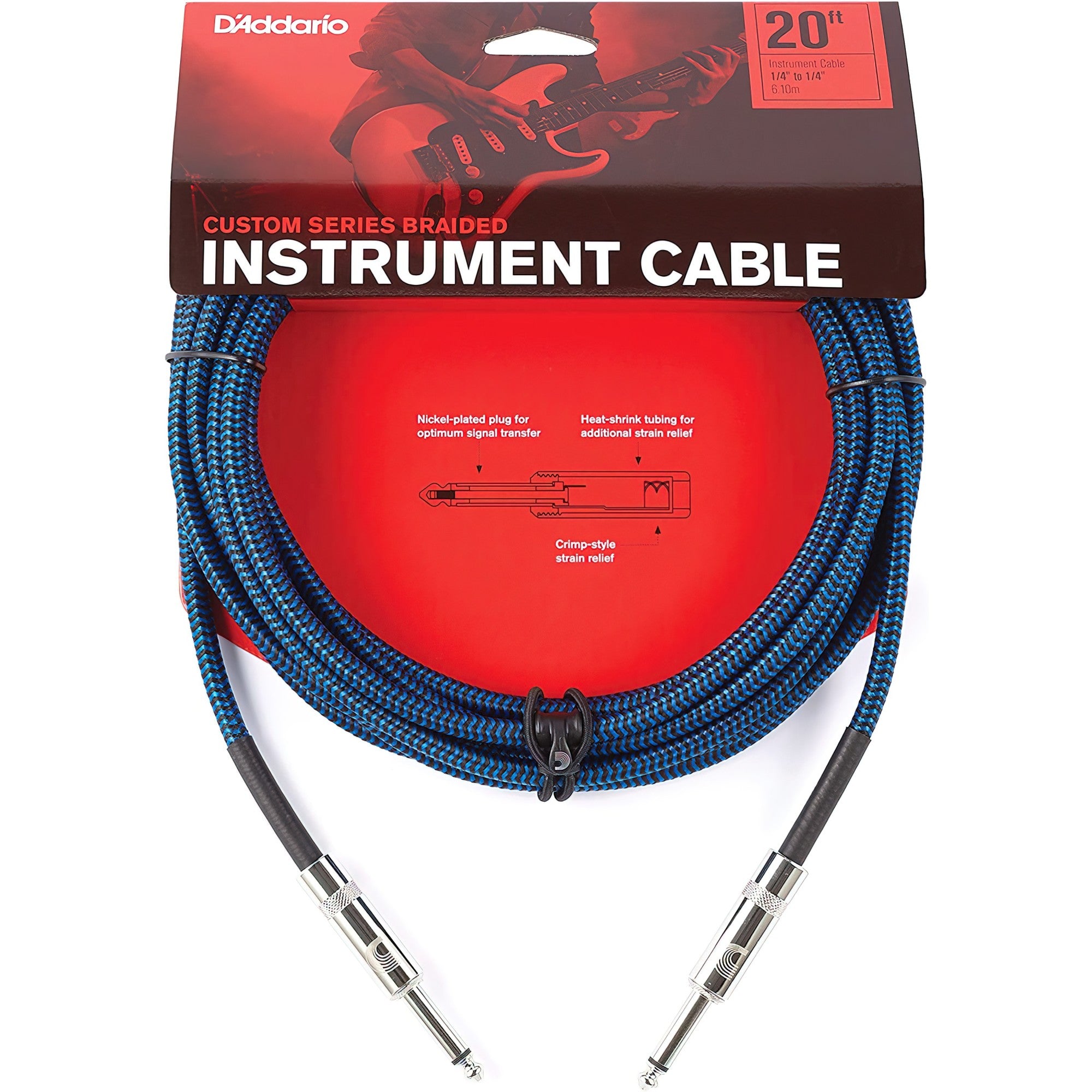 D'Addario Custom Series Braided Instrument Cable, Blue, 20' – Interstate Music