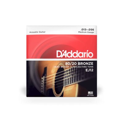 D'Addario 80/12 Bronze Acoustic Guitar Strings, Medium, 13-56 (EJ12)