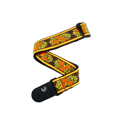 D'Addario Woven Guitar Strap, Peace Love, Brown and Yellow (50PCLV03)