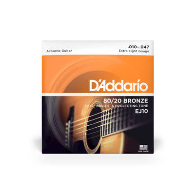 D'Addario Bronze Acoustic Guitar Strings, Extra Light, 10-47 (EJ10)
