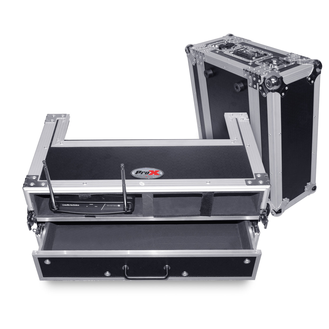 ProX XS-2WM2DR Wireless Mic Case, Capacity of 2, Handheld Mic Storage, With 1 Drawer, Pro Audio Equipment